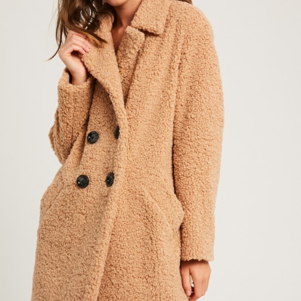 Last 1! NWT Tan Teddy Bear Button Down Coat - Picture 5 of 5